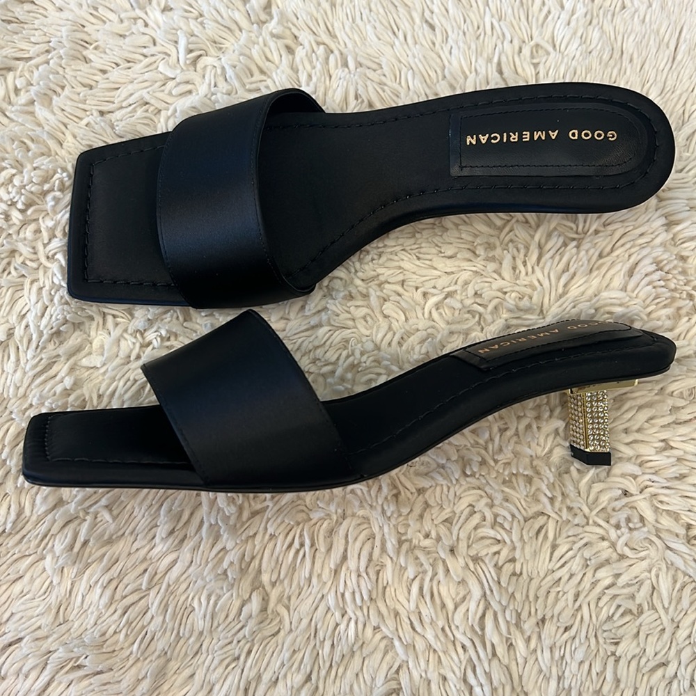 Good American black rhinestone kitten heel slip on slide sandal size 9 NWT - Picture 3 of 8